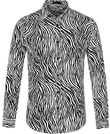 Lars Amadeus Camisa Casual de Manga Larga con Botones y Estampado de Leopardo Vintage para Hombre, Blanco y Negro, 54