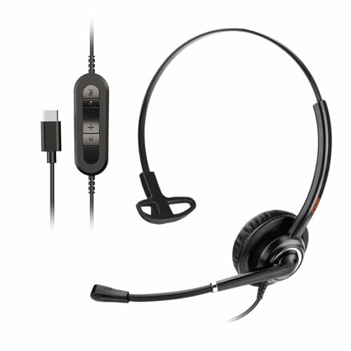 One Ear USB Type C Headset with Noise Cancelling Microphone for Office Work, PC ,Laptop, Monaural USB-C Headphone works for Teams, Zoom,Google Meet Conference Meeting & Dragon Dictation,Webinar