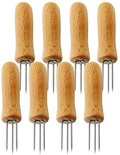 Maiskolbenhalter, Edelstahl, Holzgriff, Maiskolbenhalter, Gabeln, Spieße, Stäbchen, Zuckermais, Grill-Gabel, Grill, Party, Grill, Zinke, 8 Stück