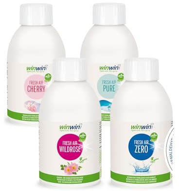 winwinCLEAN® 4 x 250ml Veganes Raumluftdeo I Luftreinigungs-Konzentrat | Für Luftreiniger, Air Purifier & Raumluftreiniger mit Wasserfilter I Entfernt Pollen, Staub, Tierhaare, Schimmel.