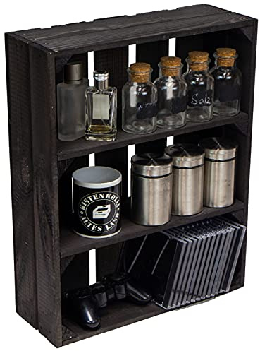 Kistenkolli Altes Land Flache Holzkiste Wilma schwarz 50x40x16cm/ Regalkiste Gewürzregal Apfelkiste/Weinkisten Ablageregal Aufbewahrungskiste Holzregal Wandregal Sideboard (1er Set)