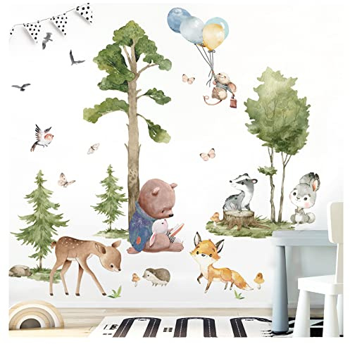 Grandora XXL Wandsticker Set Waldtiere Tiere Wandtattoo Bäume Baby Kinderzimmer DL799-2