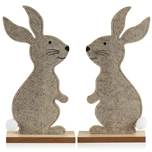 com-four® 2x Deko Aufsteller für Ostern, Niedliche Filz-Osterhasen | Osterdeko zum Hinstellen - Osterdekoration aus Holz und Filz