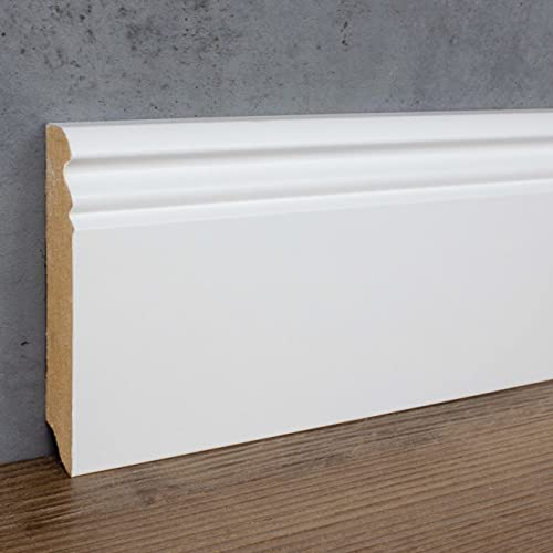PROVISTON | Sockelleiste | Berliner Profil | 19 x 96 x 2500 mm | MDF foliert | Weiß | annährend RAL 9016 | Hamburger Fußleiste | 2.5 Meter