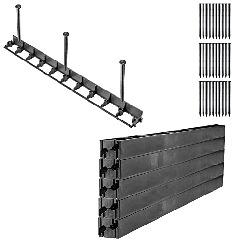 KADAX Set med 10 rabattkanter, 58 mm, + 30 spikar, rabattkant av plast, gräsmatta infattning med klicksystem, rabattkantsset, klippkant, gatkant (svart, set F)