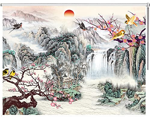 Ccsh 100% Blackout Roller Shade Floral & Mountain Patterned, Kitchen Bathroom Office Window Blinds, 2/3/4/5 Ft Extra Wide Curtain, Easy Installation (Size : 60cm x 140cm(1.9ft x 4.6ft))