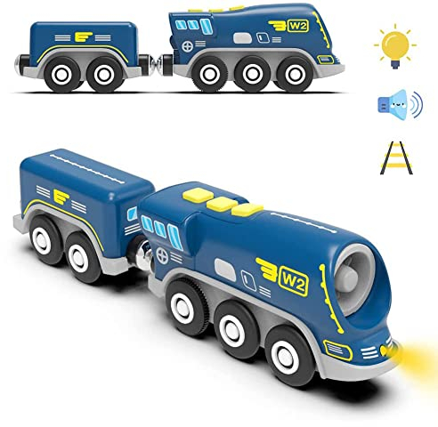 Holzeisenbahn Schienen Zubehör Batteriebetriebene Lokomotive Zug, leistungsstarke Spielzeugeisenbahn Fahrzeug für Eisenbahnschienen, Science Fiction Auto Serie Fit All Brands Railroad