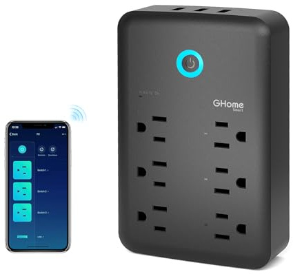 GHome Smart Plug Outlet Extender, USB Wall Charger with 3 Individual Smart Outlets and 3 Smart USB Ports, Works with Alexa Google Home, Surge Protector Plug Extender for APP Control,15A/1800W