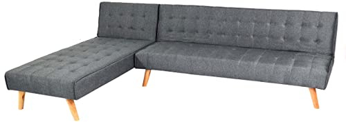 Mendler Ecksofa HWC-K38 Liegefläche, Links/rechts 256cm Stoff - dunkelgrau | Sofa, Klappsofa, Massivholz, MVG
