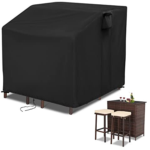 Guisong 104 cm wasserdichte Abdeckung für Outdoor-Bar-Set, robuste Abdeckung für Terrassen-Bar-Set, Abdeckung für Weiden-Bartisch-Set/Balkon-Bar-Set mit Hockern, Schwarz