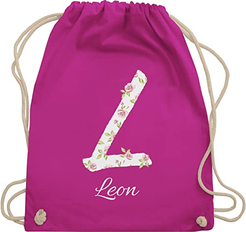 Turnbeutel Rucksack - Initialen - Personalisiert Abschiedsgeschenk mit Namen Geschenkidee Buchstabe - Unisize - Fuchsia - schulkind beutel buchstaben stoffbeutel turnsack kindergarten