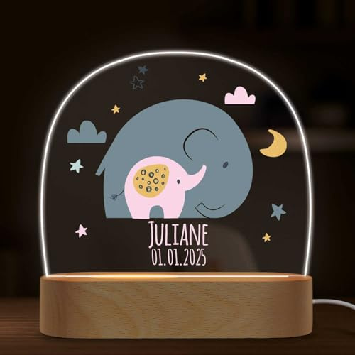 GRAVURZEILE Personalisiertes LED Nachtlicht für Kinder - Elefant Design - Personalisiert mit Namen - Nachttischlampe für das Kinderzimmer - Geschenk für Kinder & Babys - Baby Geschenk - Rosa