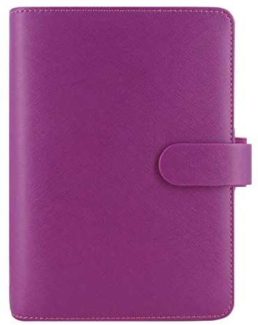 Filofax Saffiano Organizer, Personal Size, Raspberry - Cross-Grain, Leather-Look, Six Rings, Week-to-View Calendar Diary, Multilingual, 2024 (C022453-24)