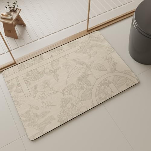 Badezimmerteppich, Badematte, FußMatte, Badteppich 70x120cm, Badvorleger, Badematte Badteppich Badvorleger Rutschfest Waschbar, Teppich Badezimmer Teppiche, Bathroom Mat, Bath Mat, Badematten, Beige