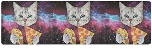 Trivet Kitchen Anti Slip Table Runners, Funny Pizza Cat Galaxy Extra Large Plates Mat for Hot Dishes and Pots, 40 X 12 Farm Decor DIY