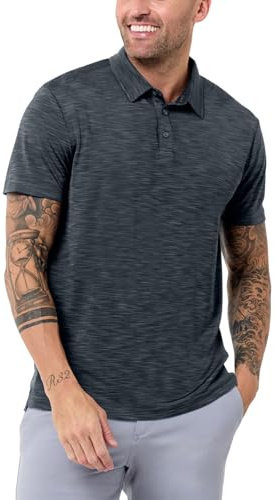 INTO THE AM Performance Dri Fit Polo Shirts for Men S-4XL - Tactical Quick Dry Moisture Wicking Athletic Sport Collar Work Shirts (Charcoal, XX-Large)