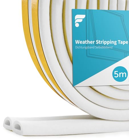 shinfly Guarnizione Finestra Porta Adesiva, Guarnizione in Schiuma di Gomma Isolamento Paraspifferi Nastro Sigillante per Finestra Porta Isolamento Freddo, Rumore e Collisione (5M Bianco)