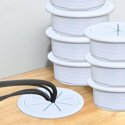 HEKOBAG 8 Stück Kabeldurchführung 60mm Schreibtisch Kabellochabdeckung Tülle Gummi Schreibtisch-Kabeltülle Kabel Loch Kabeldurchlass Weiß Kabelführung Organizer für Computertisch Arbeitsplatten