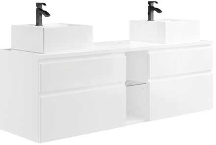 Vente-unique - Waschbeckenunterschrank hÃ Â ÂÂ Ã Â ¤ngend mit Doppelwaschbecken - WeiÃ Â ÂÂ Ã Â ÂÂ - 150 cm - Magdalena II