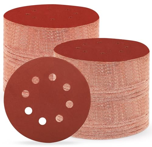 Huopueit 150 pièces disques abrasifs de 125 mm, 600 Grains Papier Poncer 8 Trous pour Ponceuse Orbitale Aléatoire (150 pièces, 600 grains)