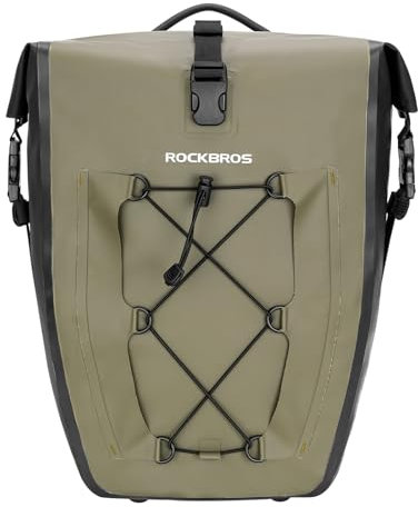 ROCKBROS Gepäckträgertasche Fahrradtasche für Gepäckträger 25L-32L 100% Wasserdicht Hinterradtaschen mit Tragegriff Grün