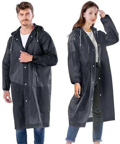 AOKITO Regenponcho für Damen und Herren - Wiederverwendbarer, Wasserdichter Regenmantel, Regencape aus Atmungsaktivem EVA-Material für Wandern, Radfahren, Camping und Reisen (Schwarz)