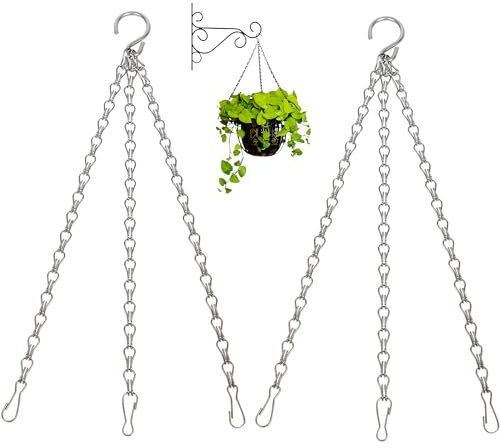xtralotz Hanging Basket Chains 3-Point Heavy Duty 14 inch (35.5cm) Rust Resistant Metal Chain for Hanging Baskets Bird Feeders Planters Ornaments and Outdoor Garden Accessories 2 Pack Silver