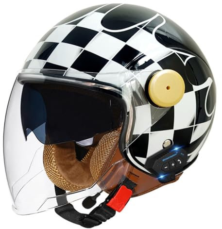 Motorradhelm Bluetooth Jethelm 3/4 Helm,ECE Zertifizierung Motorrad Integrierter Bluetooth-Helm Jet Scooter Helm Rollerhelm Jet-Helm Herren Damen Mit Sonnenblende Herren Damen 1,M(57~58CM)