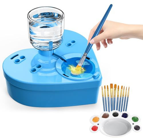 Paint Brush Cleaner 1250ml, Paint Brush Washer with Larger Water Reservoir, Brush Holder, Drain System, Palette and Brushes, Best Paint Brush Rinser for Acrylic, Watercolor, Water-Based Paints (Blue)