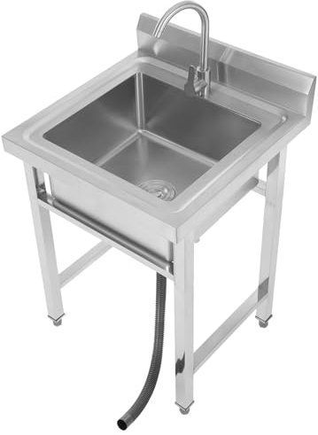 Lavabo mobile indipendente con rubinetto a freddo e caldo, in acciaio inox, regolabile in altezza, portatile per esterni, lavello da cucina commerciale con supporto