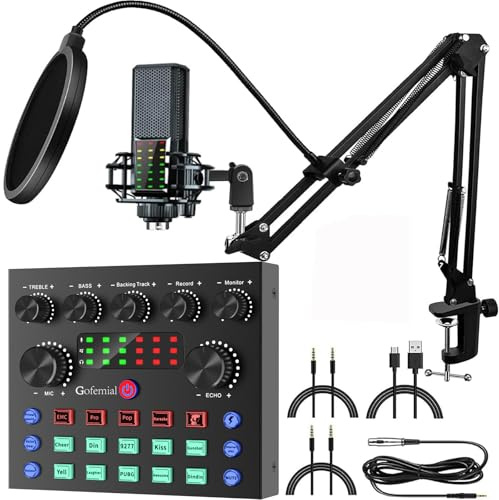 Gofemial Ensemble d'équipement de podcast Microphone de jeu pour Streaming Dj Sets, Interface audio avec All in One Live Streaming Mixer Audio USB Carte son Karaoké Changement de voix Microphone à