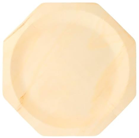 Monouso | 50 Platos de Madera Octogonales Ø26cm, Biodegradables, Platos para Comida, Tiendas, Eventos
