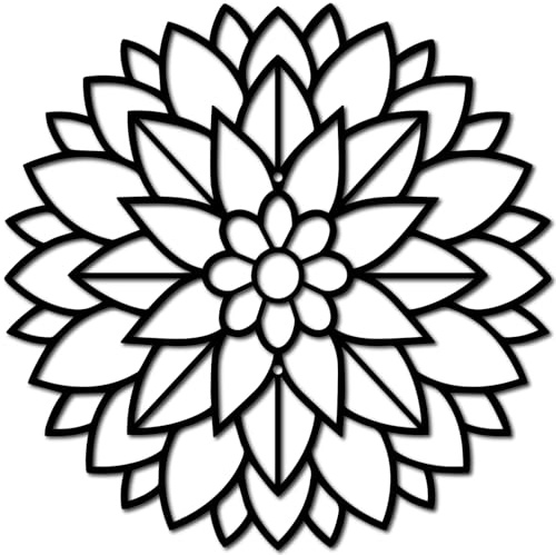CREATCABIN Wanddekoration Metallblumen Schwarze Mandala Wandkunst Dekorative Blumensilhouette Hängende Wandskulpturen Für Den Innen Außenbereich Zuhause Büro Garten Wohnzimmer Bauernhaus 30x30cm