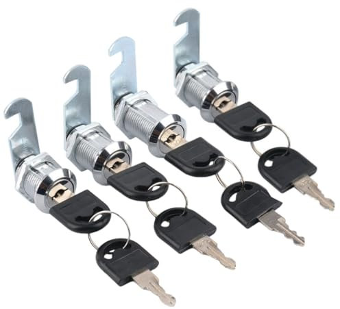 4 cerraduras de gabinete, cerraduras de metal para gabinete, cerradura de leva con llave igual, bloqueo de cajón con 2 placas de bloqueo diferentes (16 mm)