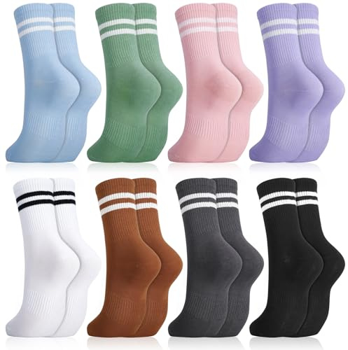 Utensilsto Lot de 8 pares de calcetines de tenis coloridos para mujer con diseño a rayas Calcetines de algodón para tenis y deporte, colorido, 35-38