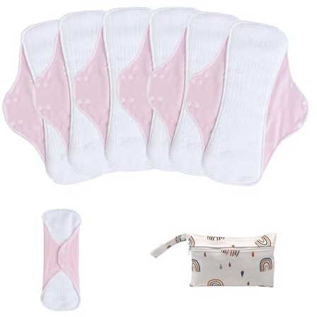 KUMUROETA Washable Sanitary Napkins,Reusable Sanitary Pads,Heavy Incontinence Pads,Sanitary Napkin Set,7pcs/Set,Pack of 6+2 Storage Bag,Suitable for Heavy Menstrual Flow,Incontinence Patients