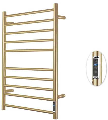 BLARALA Heated Towel Racks for Bathroom, Wall Mounted Electric Towel Warmer Racks with Timer & Temperature Control, 10 Bar Stainless Steel Towel Heater for Bathroom, Brushed Gold, Plug-in
