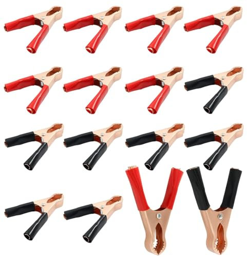 16 Pezzi Morsetti Elettrici Coccodrillo, Morsetti per Batteria Auto 50A, Rame Morsetti con Guaina Isolata per Batteria, per batterie auto cavo di avviamento rosso nero
