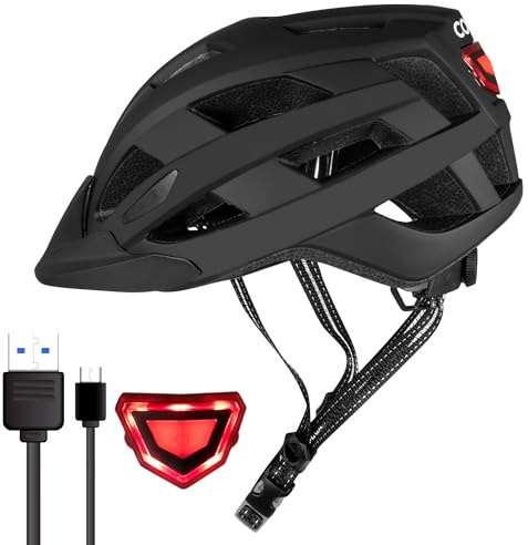 COOZi Casco da bici per ragazzi con luce a LED, regolabile, ricaricabile, leggero e traspirante, per bambini e ragazzi da 10 a 18 m, ammortizzante per la sicurezza, adatto per bambini e ragazzi da 54