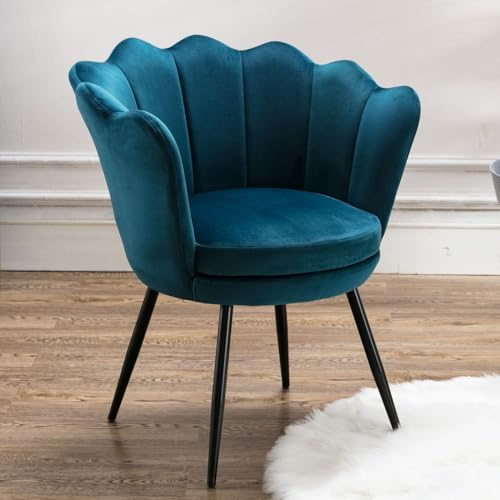 chairus Poltrona Imbottita Poltrona Camera da Letto in Velluto Poltroncina con Gambe in Metallo Nero Sedia da Salotto Sedie Imbottite per Camera da Letto/Soggiorno, Petrolio