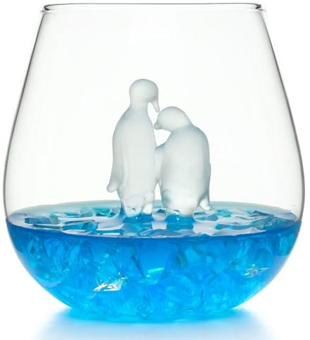 CKB LTD Bicchiere grande con pinguini in vetro, 500 ml, ideale per acqua, whisky, succo d'arancia, bicchiere singolo, 1 pezzo