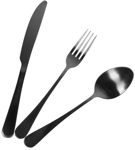 Toyvian Cubiertos De Acero Inoxidable Negro con Cuchara Tenedor y Cuchillo Reutilizable para Camping Picnic y Uso Oficina Apto para Lavavajillas