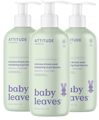 ATTITUDE Baby 2-in-1 Shampoo and Body Wash, EWG Verified, Dermatologically Tested, Made with Naturally Derived Ingredients, Vegan, Sweet Apple, 16 Fl Oz (Pack of 3)