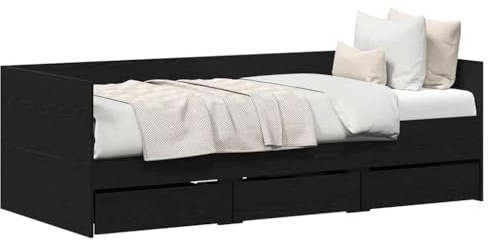 vidaXL Tagesbett Schwarz Eichen-Optik 90 x 200 cm Holzwerkstoff, Kompakter Tagesbett-Rahmen, modernes Schlafzimmerbett, pfiffige Schlaflösung, platzsparendes Design