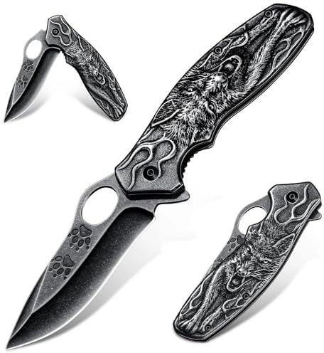 Dragon Creek Klappmesser EDC Wolf Design Edelstahl | Elegantes Taschenmesser mit Edelstahlklinge, geeignet für Alltag, Outdoor und Sammlung