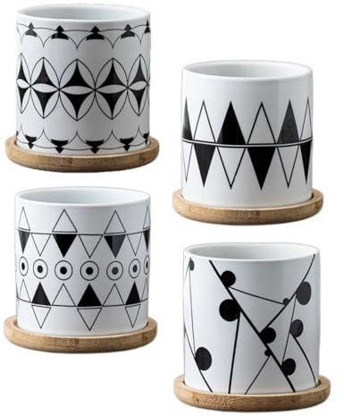 Hemobllo 4 Ensembles Pots de Fleurs Céramique avec Drainage Lot de Pots Ronds pour Plantes et Cactus pour Intérieur et Jardin avec sous Décoration Pratique et pour Maison