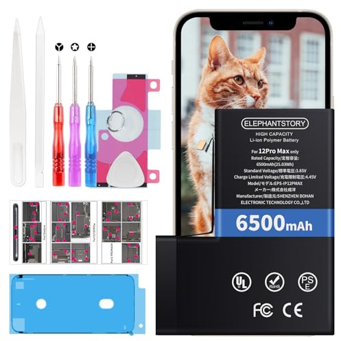 ElephantStory Batterie pour iPhone 12 Pro Max, 5000 mAh Haute Capacité Batterie de Remplacement avec Guide et Tous Les Outils de Réparation