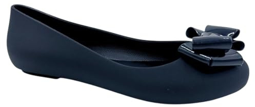 Moelund Women’s Jelly Ballet Flats – Black Slip-On Ballerina Shoes with Bow, Comfortable Closed-Toe Casual Pumps for Work, School & Everyday Wear Matt Black UK-5