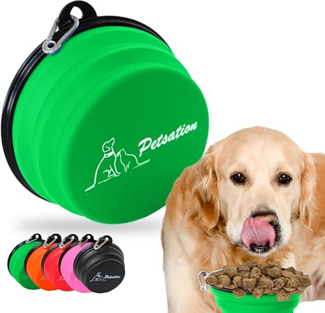 PETSATION – Faltbarer Hundenapf für unterwegs [Das Original] Reisenapf, Fressnapf & Wassernapf für Hunde - 1000 ml Trinknapf, ideal für Reisen, Spaziergänge – Leicht, kompakt (Grün, 2 x 1000 ml)