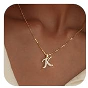 Fglqfam Gold Initial Necklace for Women, 14K Gold Plated Box Chain Letter Pendant, Trendy Name Necklace, Dainty Personalized Jewelry Gift for Her (K)